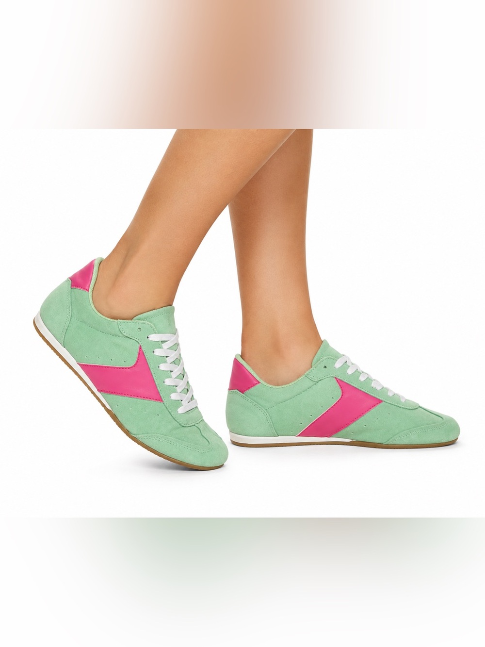 Mila Paoli Mint and Pink Women's Leather Colorful Sneakers Shoes